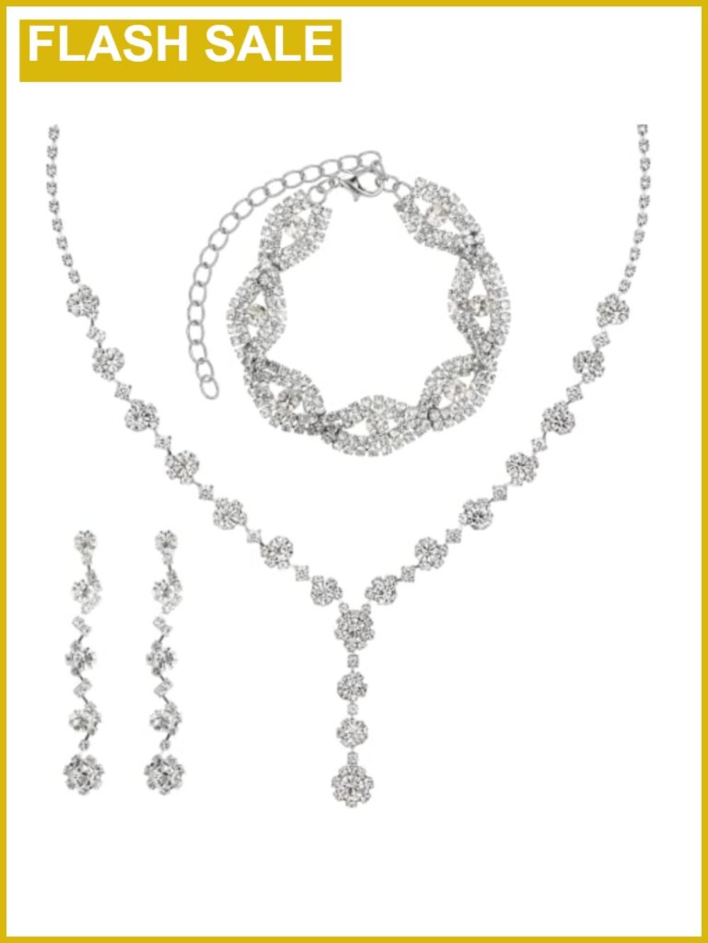 Rhinestone Jewelry Set Necklace Drop Earrings Bracelet Wedding Bridal
